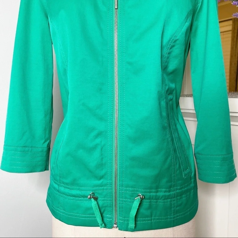 Chico’s 3/4 Sleeve Zip Front Vinny Jacket in Vivid Green Spring Jacket - Picture 4 of 11